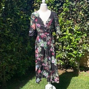 Floral long sleeve button up dress